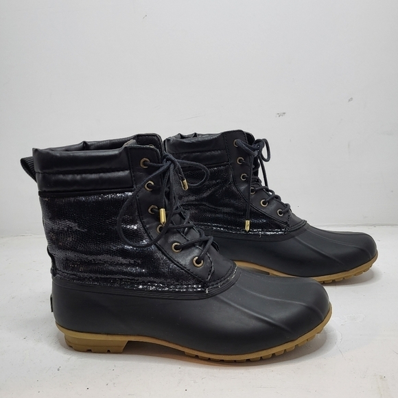 Sam Edelman Sequin Leather Black Rubber Boot Size 7 - Picture 2 of 9